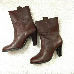 Nine & Co Chocolate Grain Leather Western Style Block Heel Calf Boots Size 10